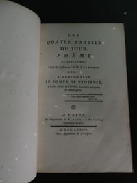 LES   QUATRE   PARTIES   DU   JOUR  poème en vers libres , imité de l' Allemand de M. Zacharie  dédié a monseigneur le comte de Provence