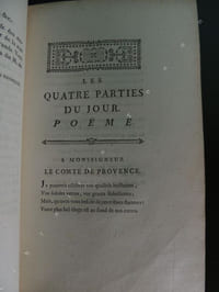 LES   QUATRE   PARTIES   DU   JOUR  poème en vers libres , imité de l' Allemand de M. Zacharie  dédié a monseigneur le comte de Provence