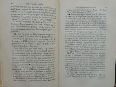 TRAITE DE LA LEGISLATION DES BATIMENTS ET CONSTRUCTIONS Comprenant les règles en matière de devis et marchés , constructions , servitudes , location , réparations , voiries , police des bâtiments