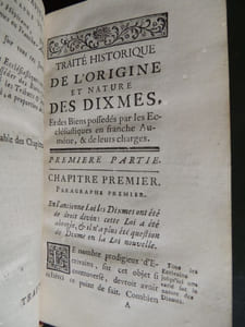 TRAITE  HISTORIQUE   DE  L ' ORIGINE  ET NATURE  DES DIXMES  , ET DES  BIENS POSSEDES  PAR  LES  ECCLESiASTIQUES  EN FRANCHE AUMÔNE  &  DE LEURS  CHARGES (suivi de : )  OBSERVATIONS  IMPORTANTES  SUR  LE TRAITE  HISTORIQUE  DE L ' ORIGINE  ET   DE  LA  NATURE   DES  DIXMES  DE M. DE FREMINVILLE    Par M.  G. 