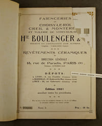 Revêtements céramiques Hippolyte Boulenger & Cie. - Edition 1921. -