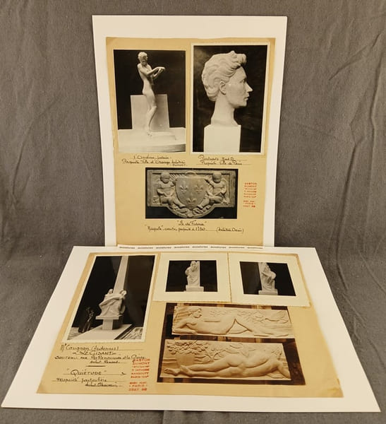 [book photo : pr&eacute;sentation d'oeuvres de et par Gaston Dumont]. -. [SCULPTURE]. [STATUAIRE]. - Ensemble de 7 photographies originales d'OEUVRES DE ...