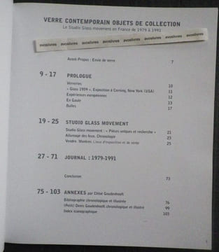 Verre contemporain. Objets de collection. Le Studio Glass movement en France de 1979 à 1991. . Ouvrage de référence. Historique du "Studio Glass ...