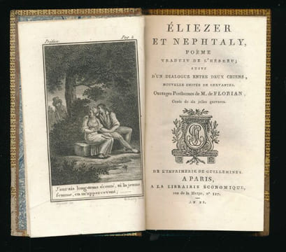 Eliezer et Nephtaly. Poème traduit de l' Hébreu suivi d'un Dialogue entre deux chiens, nouvelle imitée de Cervantès . FLORIAN