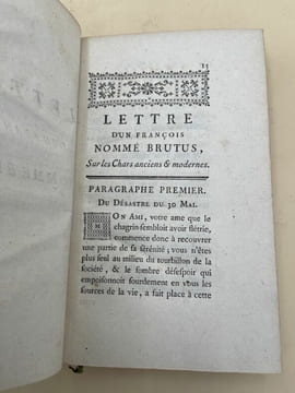 Lettre de Brutus sur les chars anciens et modernes . DELISLE de SALES J.B.C Izouard dit