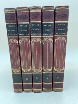 Voyage du jeune Anacharsis en Grèce, vers le mileu du quatrième siècle avant l'ère vulgaire. 5 volumes . BARTHELEMY Abbé