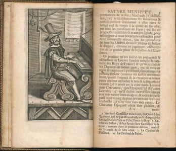 Satyre Menippée, de la vertu du Catholicon d'Espagne, et de la tenue des Etats de Paris. Nouvelles édition, imprimée sur celle de 1696. Corrigée & augmentée d'une suite de nouvelles remarquessur otus l'ouvrage, pour lintelligence des endroits les plus difficiles