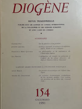 Diogène. N° 154 - L'apport arabo-musulman à l'économie politique. Diogène