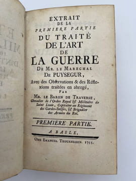 Etude militaire pour servir d'introduction à l'instruction méthodique de l'art de la guerre. PUYSEGUR Maréchal de