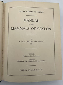 Manual of the mammals of Ceylon . PHILLIPS W. W. A.