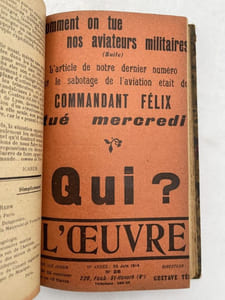 L'oeuvre. 1914 . 14 numéros reliés ensembles. Jaurès et Rochette. L'escroc et son complice