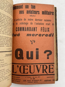 L'oeuvre. 1914 . 14 numéros reliés ensembles. Jaurès et Rochette. L'escroc et son complice. TERY Gustave 