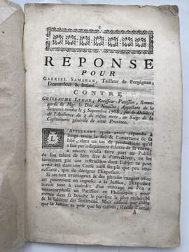 Réponse pour Gabriel Samaran, tailleur de pierre de Perpignan demandeur et Intimé. PERPIGNAN ] 