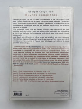 Écrits philosophiques et politiques, 1926 - 1939. Oeuvres complètes : tome I. CANGUILHEM Georges