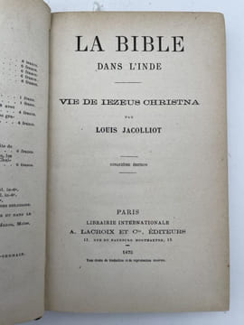 La Bible dans l'Inde. Vie de Iezeus Christna. JACOLLIOT Louis