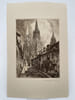 Gravure Eau forte : Bayeux, fa&ccedil;ade de la Cath&eacute;drale. LEROI Emile