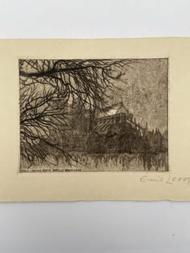 Gravure Eau forte : Paris, Notre Dame dans le brouillard. LEROI Emile