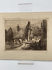 Gravure Eau forte : Environs d'Houlgate, &eacute;glise d'Auberville. LEROI Emile