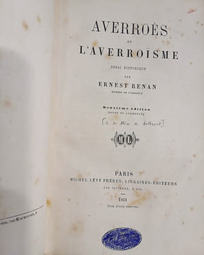 Averroès et l'averroïsme. Essai historique.. RENAN Ernest.