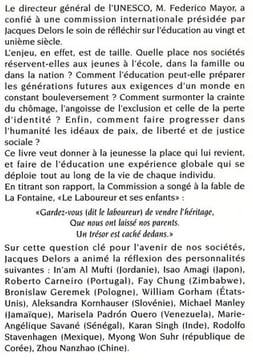 L'Education - Un trésor est caché dedans - Rapport à l'UNESCO de la Commission internationale sur l'éducation pour le vingt et unième siècle, présidée ...