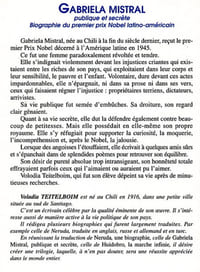 Gabriela Mistral publique et secrète - Biographie du premier prix Nobel latino-américain - traduit de l'espagnol par Agnès Sow
