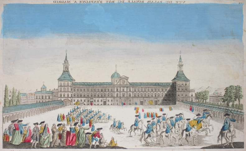 Vue d'optique &laquo; Vue du palais royal du Roy d'Espagne a Madrid &raquo;. 