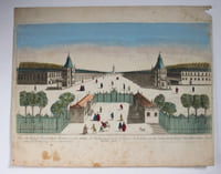 Vue d'optique Estampe « Vue du palais royale de Porticy a six milles de Naples vis a vis le Mt Vesuve. Il est batie sur la ruines de la fameuse ville d'Herculiane découte »