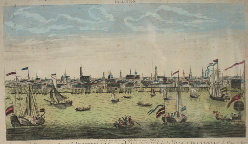 Vue d'optique Estampe &laquo; Vue g&eacute;n&eacute;rale de la ville d'Amsterdam du cot&eacute; de Tye &raquo;. 