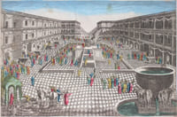Vue d'optique « La grande Hosanna ou cérémonie du 8ème jour de la Feste des Tabernacles, Les Levites portant Chantans des pseaumes et des Cantiques »