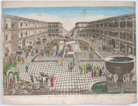 Vue d'optique « La grande Hosanna ou cérémonie du 8ème jour de la Feste des Tabernacles, Les Levites portant Chantans des pseaumes et des Cantiques »