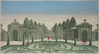 Vue d'optique « Le jardin du comte d'Althann » Vue des treillages du jardin de SE le général Comte d'Althann en face