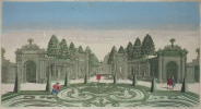 Vue d'optique « Le jardin du comte d'Althann » Vue des treillages du jardin de SE le général Comte d'Althann en face. 