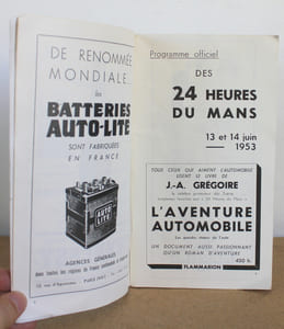 Programme officiel Les 24 heures du Mans 1953, 13 et 14 Juin 1953 avec sa liste officielle et un bandeau
