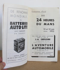 Programme officiel Les 24 heures du Mans 1953, 13 et 14 Juin 1953 avec sa liste officielle et un bandeau