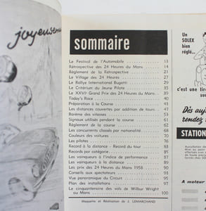 Programme officiel Les 24 heures du Mans 1958, 20 21 et 22 Juin 1958 avec sa liste officielle et son plan
