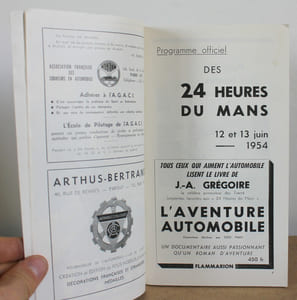 Programme officiel Les 24 heures du Mans 1954, 12 et 13 Juin 1954 avec sa liste officielle et une pub