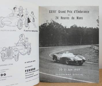 Programme officiel Les 24 heures du Mans 1959, 20 et 21 Juin 1959 avec sa liste officielle et deux pub