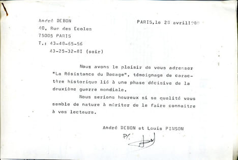 La Résistance du Bocage. DEBON André et PINSON Louis