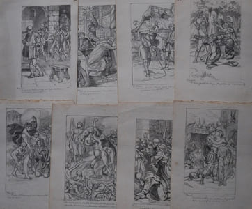 Suite de 8 DESSINS ORIGINAUX destinés à l’illustration du Faust de Marlowe.