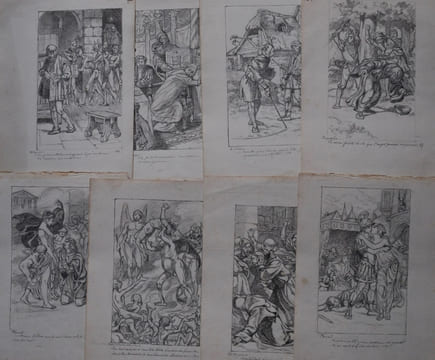 Suite de 8 DESSINS ORIGINAUX destinés à l’illustration du Faust de Marlowe.. VAN MAELE (pseud. de Maurice MARTIN).