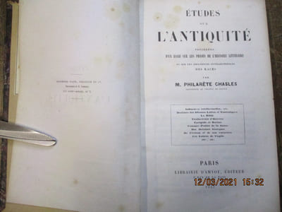 Etudes sur l'antiquité précédées d'un essai sur les phases de l'histoire littéraire et sur les influences intellectuelles des races.