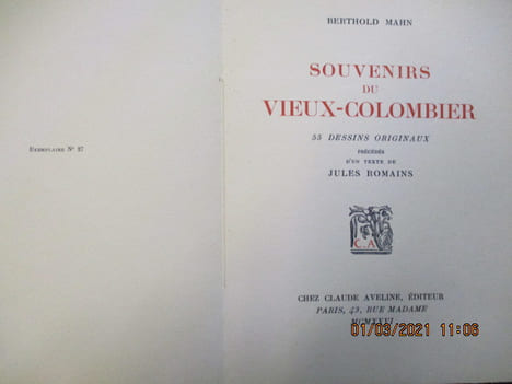 Souvenirs du Vieux-Colombier.. BERTHOLD MAHN