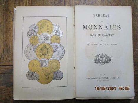 Tableau des monnaies d'or et d'argent des principaux états du monde.. LEFEVRE