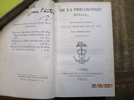 De la philosophie morale, ou des différents systèmes sur la science de la vie.. DROZ (Joseph)