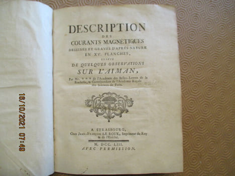 Description des courants magnétiques dessinés et gravés d'après nature en XV planches suivie de quelques observations sur l'aiman.. BAZIN (G. A.)