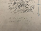 Dessin original signé 'Le cheval au'elle montais s'était certainement emporté'. Starace, Gino