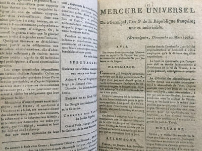 Le Mercure Universel - L'An troisième de la République française. Germinal (tome L) - Prairial (tome LII).