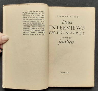 Deux interviews imaginaires, suivies de feuillets - . GIDE (André) - 