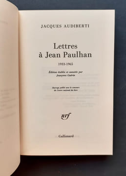 Lettres à Jean Paulhan - 1933-1965 -. AUDIBERTI (Jacques) - PAULHAN (Jean) -