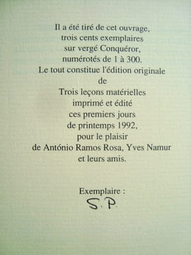 Trois leçons matérielles - . RAMOS ROSA (Antonio) -